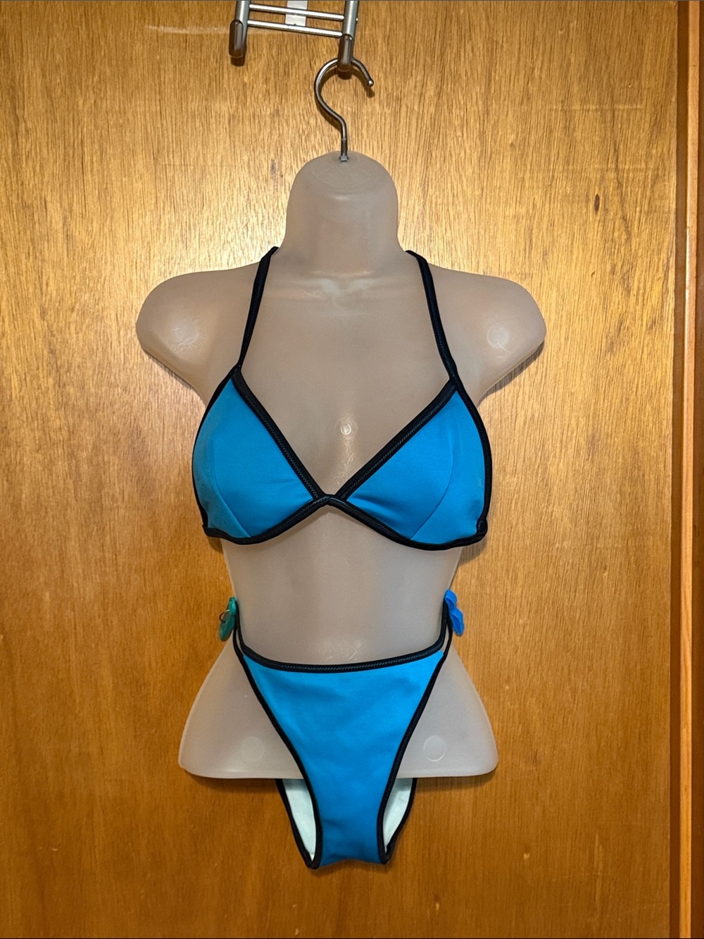 Victoria's Secret Blue Bikini with Black Trim LARGE Top SMALL Bottom